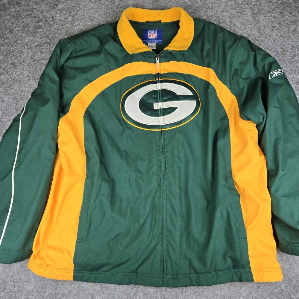 Green Bay Packers Men's Reebok Fleece Lined Polyester Windbreaker Jacket Size XL